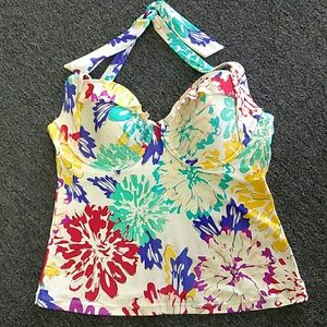 Tankini Swim Top Bright Floral Pattern